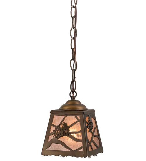 Meyda Lighting Spruce Pine 9" Antique Copper Mini Pendant Light With Silver Mica Shade Glass