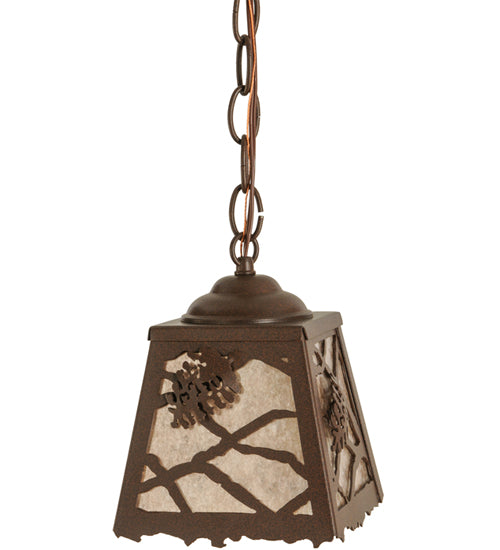 Meyda Lighting Spruce Pine 9" Cafe Noir Mini Pendant Light With Silver Mica Shade Glass