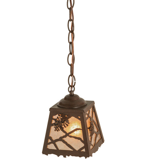 Meyda Lighting Spruce Pine 9" Cafe Noir Mini Pendant Light With Silver Mica Shade Glass