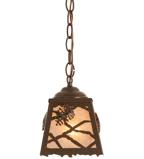 Meyda Lighting Spruce Pine 9" Cafe Noir Mini Pendant Light With Silver Mica Shade Glass