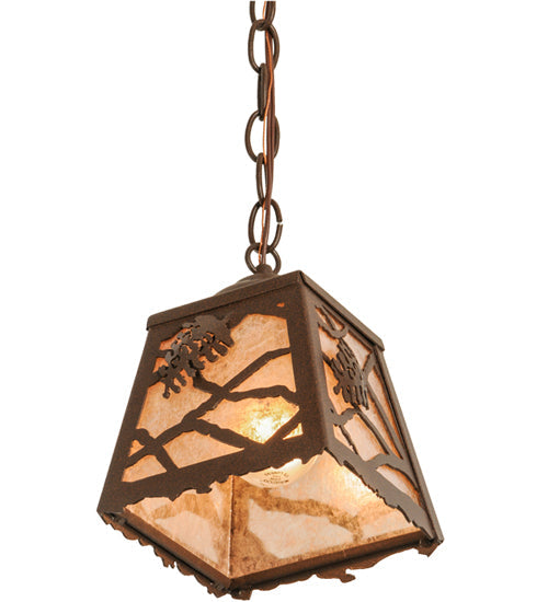 Meyda Lighting Spruce Pine 9" Cafe Noir Mini Pendant Light With Silver Mica Shade Glass