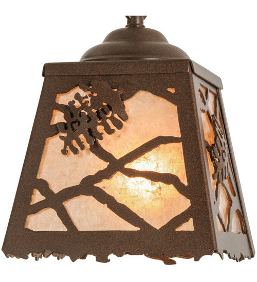 Meyda Lighting Spruce Pine 9" Cafe Noir Mini Pendant Light With Silver Mica Shade Glass