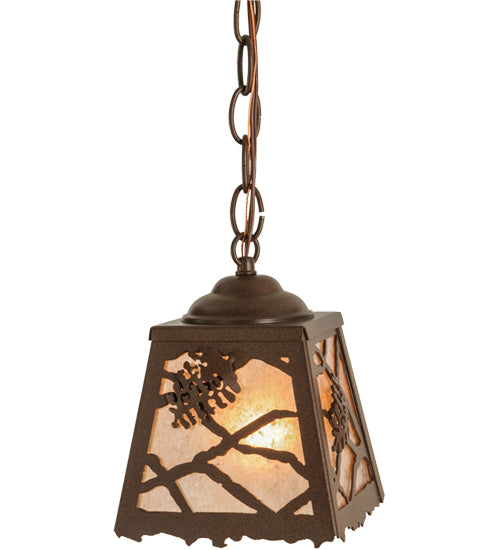 Meyda Lighting Spruce Pine 9" Cafe Noir Mini Pendant Light With Silver Mica Shade Glass