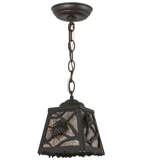 Meyda Lighting Spruce Pine 9" Timeless Bronze Mini Pendant Light With Silver Mica Shade Glass