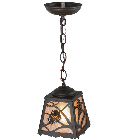 Meyda Lighting Spruce Pine 9" Timeless Bronze Mini Pendant Light With Silver Mica Shade Glass