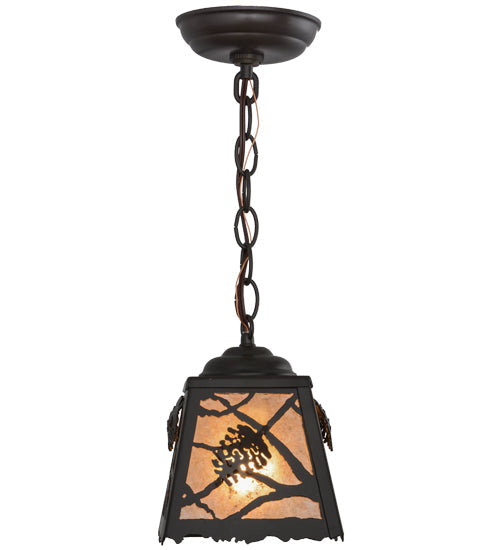 Meyda Lighting Spruce Pine 9" Timeless Bronze Mini Pendant Light With Silver Mica Shade Glass