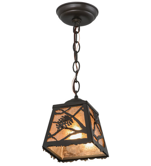 Meyda Lighting Spruce Pine 9" Timeless Bronze Mini Pendant Light With Silver Mica Shade Glass