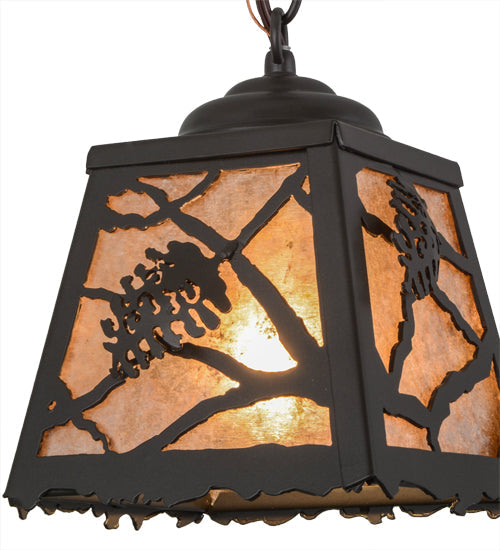 Meyda Lighting Spruce Pine 9" Timeless Bronze Mini Pendant Light With Silver Mica Shade Glass