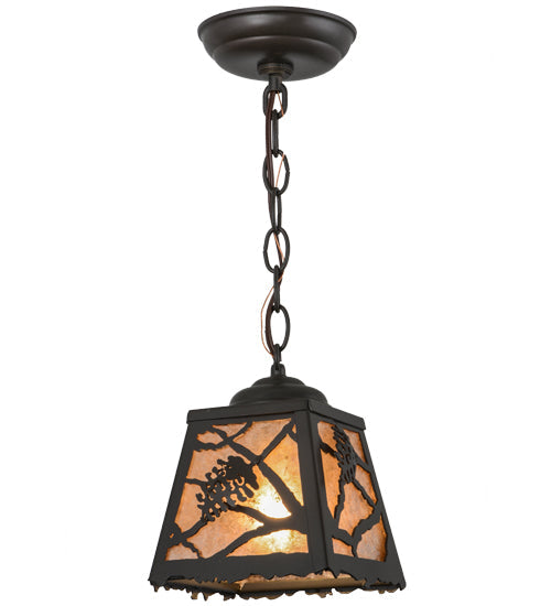Meyda Lighting Spruce Pine 9" Timeless Bronze Mini Pendant Light With Silver Mica Shade Glass