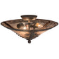 Meyda Lighting Spruce Tree 18" 3-Light Wrought Iron On Rust Flush Mount Light With Silver Mica Shade Glass