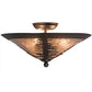Meyda Lighting Spruce Tree 18" 3-Light Wrought Iron On Rust Flush Mount Light With Silver Mica Shade Glass