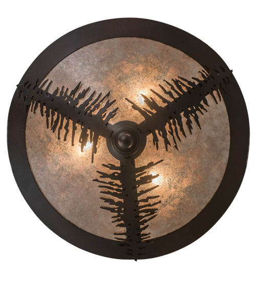 Meyda Lighting Spruce Tree 18" 3-Light Wrought Iron On Rust Flush Mount Light With Silver Mica Shade Glass