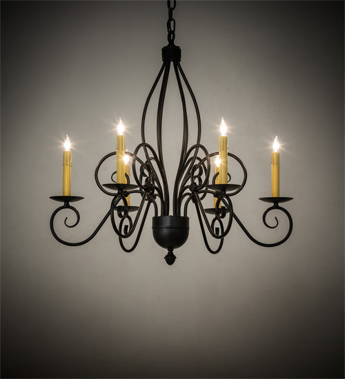 Meyda Lighting Squire 28" 6-Light Blackwash Chandelier With Ivory Faux Candlelight