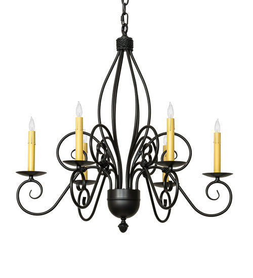 Meyda Lighting Squire 28" 6-Light Blackwash Chandelier With Ivory Faux Candlelight