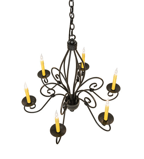 Meyda Lighting Squire 28" 6-Light Blackwash Chandelier With Ivory Faux Candlelight