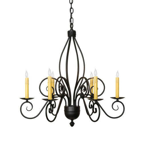 Meyda Lighting Squire 28" 6-Light Blackwash Chandelier With Ivory Faux Candlelight