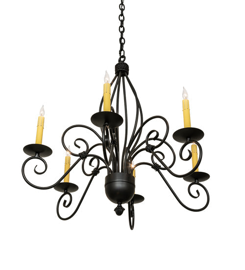 Meyda Lighting Squire 28" 6-Light Blackwash Chandelier With Ivory Faux Candlelight