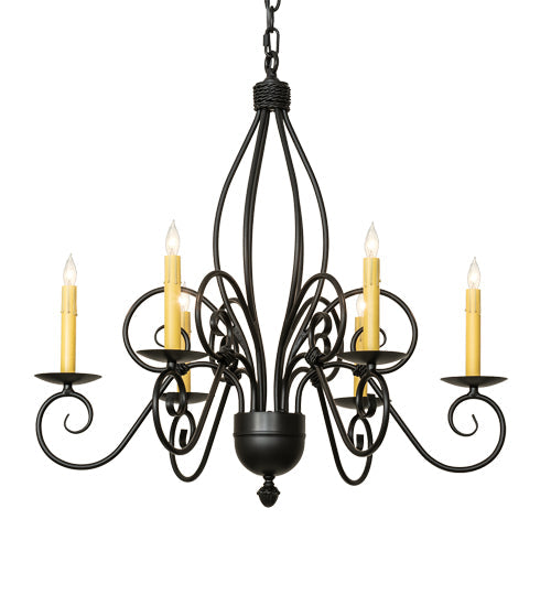 Meyda Lighting Squire 28" 6-Light Blackwash Chandelier With Ivory Faux Candlelight