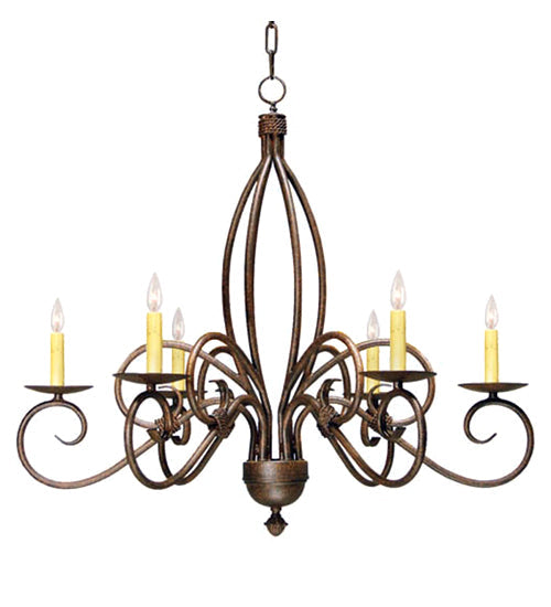 Meyda Lighting Squire 28" 6-Light Cajun Spice Chandelier With Ivory Faux Candlelight