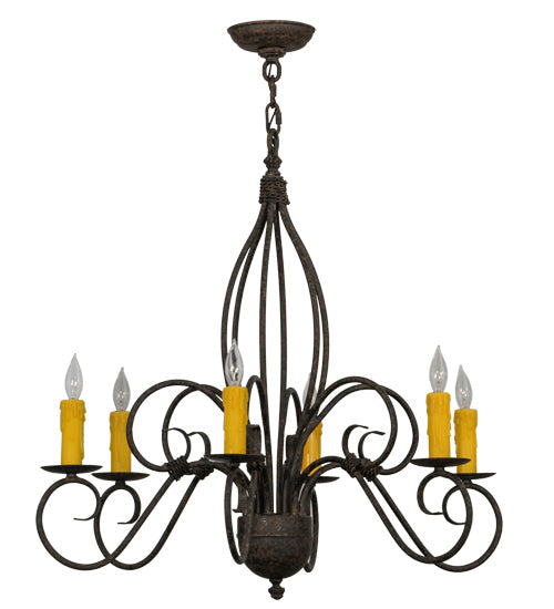 Meyda Lighting Squire 28" 6-Light Coffee Bean Chandelier With Ivory Faux Candlelight