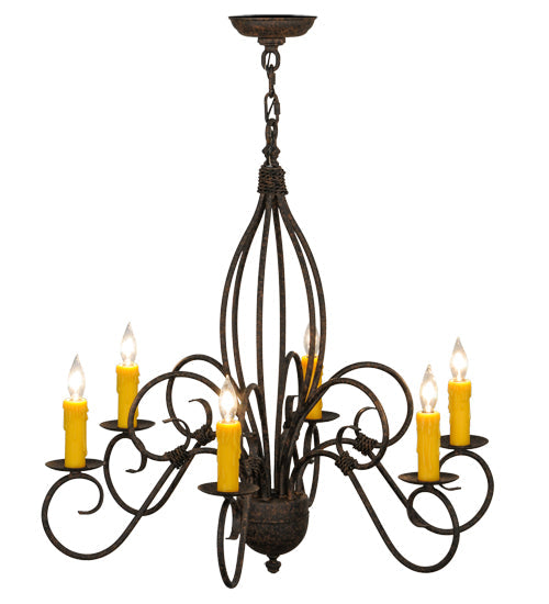 Meyda Lighting Squire 28" 6-Light Coffee Bean Chandelier With Ivory Faux Candlelight