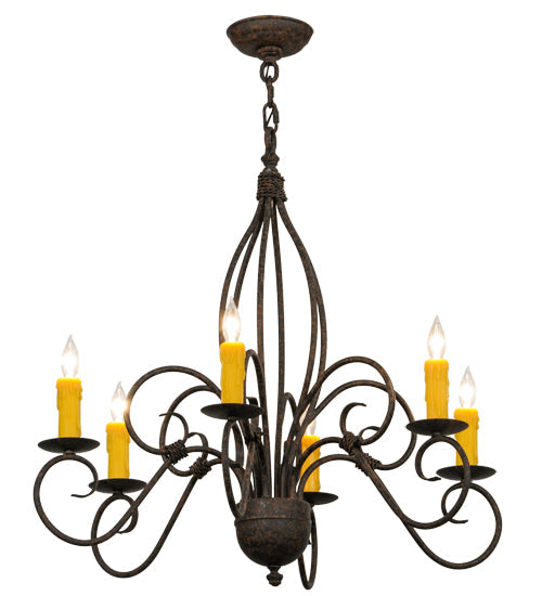 Meyda Lighting Squire 28" 6-Light Coffee Bean Chandelier With Ivory Faux Candlelight
