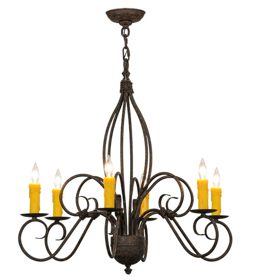 Meyda Lighting Squire 28" 6-Light Coffee Bean Chandelier With Ivory Faux Candlelight