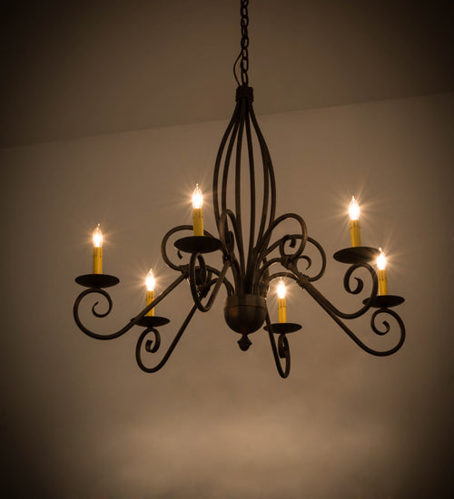 Meyda Lighting Squire 36" 6-Light Cajun Spice Chandelier With Amber Faux Candlelight