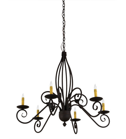 Meyda Lighting Squire 36" 6-Light Cajun Spice Chandelier With Amber Faux Candlelight