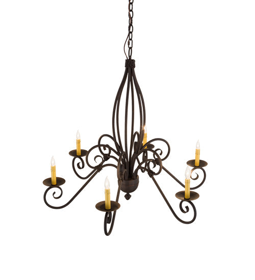 Meyda Lighting Squire 36" 6-Light Cajun Spice Chandelier With Amber Faux Candlelight