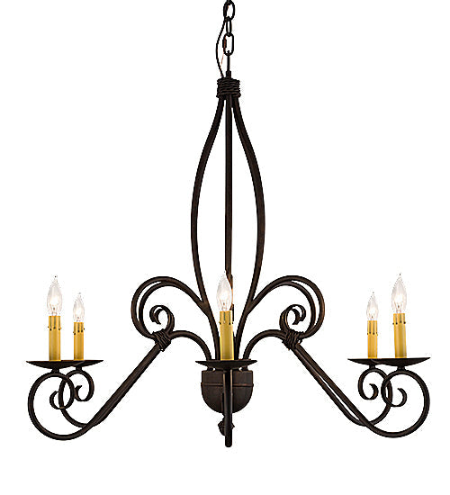 Meyda Lighting Squire 36" 6-Light Cajun Spice Chandelier With Amber Faux Candlelight