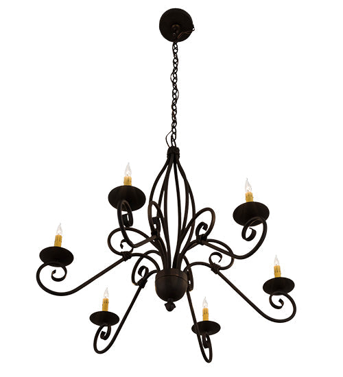 Meyda Lighting Squire 36" 6-Light Cajun Spice Chandelier With Amber Faux Candlelight