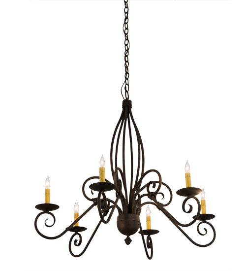 Meyda Lighting Squire 36" 6-Light Cajun Spice Chandelier With Amber Faux Candlelight