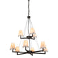Meyda Lighting St. Lawrence 36" 9-Light 2-Tier Oil Rubbed Bronze Chandelier With Beige Sandstorm Linen Shade