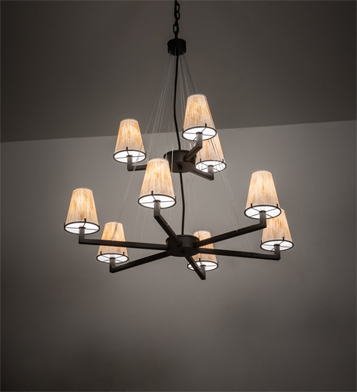 Meyda Lighting St. Lawrence 36" 9-Light 2-Tier Oil Rubbed Bronze Chandelier With Beige Sandstorm Linen Shade