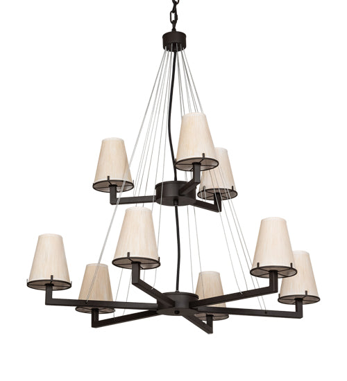 Meyda Lighting St. Lawrence 36" 9-Light 2-Tier Oil Rubbed Bronze Chandelier With Beige Sandstorm Linen Shade