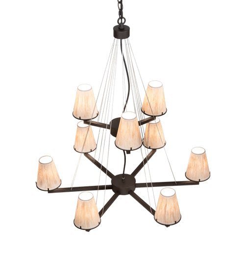 Meyda Lighting St. Lawrence 36" 9-Light 2-Tier Oil Rubbed Bronze Chandelier With Beige Sandstorm Linen Shade