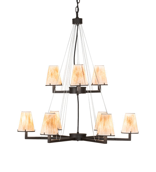 Meyda Lighting St. Lawrence 36" 9-Light 2-Tier Oil Rubbed Bronze Chandelier With Beige Sandstorm Linen Shade