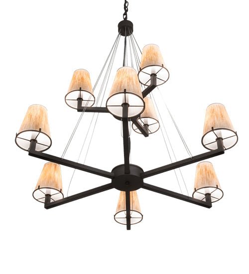 Meyda Lighting St. Lawrence 36" 9-Light 2-Tier Oil Rubbed Bronze Chandelier With Beige Sandstorm Linen Shade