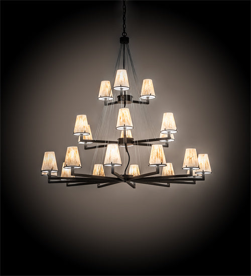 Meyda Lighting St. Lawrence 54" 21-Light 3-Tier Oil Rubbed Bronze Chandelier With Beige Sandstorm Linen Shade