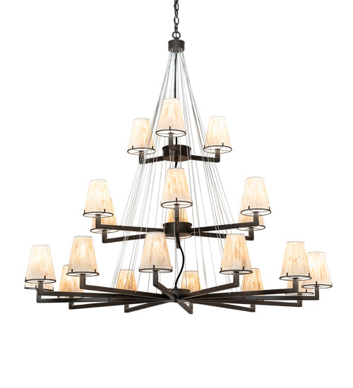 Meyda Lighting St. Lawrence 54" 21-Light 3-Tier Oil Rubbed Bronze Chandelier With Beige Sandstorm Linen Shade
