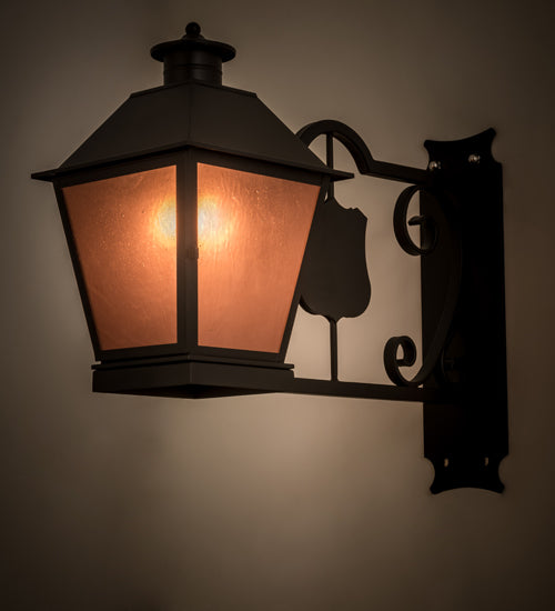Meyda Lighting Stafford 11" Blackwash Lantern Wall Sconce With Frosted Amethyst Seeded Shade Glass