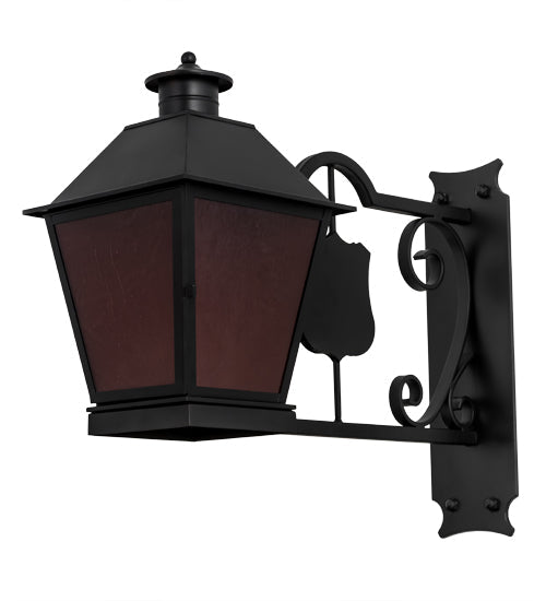 Meyda Lighting Stafford 11" Blackwash Lantern Wall Sconce With Frosted Amethyst Seeded Shade Glass