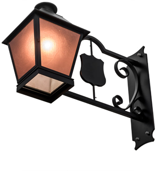 Meyda Lighting Stafford 11" Blackwash Lantern Wall Sconce With Frosted Amethyst Seeded Shade Glass