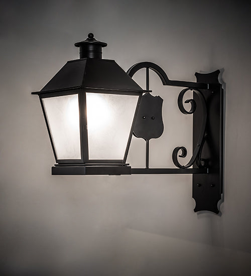 Meyda Lighting Stafford 11" Blackwash Lantern Wall Sconce With Frosted Rainstone Idalight Shade