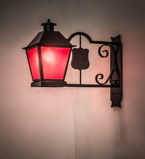 Meyda Lighting Stafford 11" Blackwash Lantern Wall Sconce With Frosted Seeded Amethyst Idalight Shade