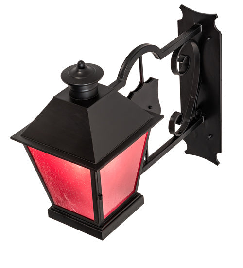 Meyda Lighting Stafford 11" Blackwash Lantern Wall Sconce With Frosted Seeded Amethyst Idalight Shade