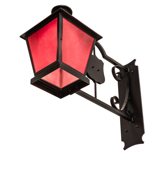 Meyda Lighting Stafford 11" Blackwash Lantern Wall Sconce With Frosted Seeded Amethyst Idalight Shade