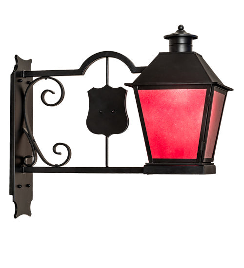 Meyda Lighting Stafford 11" Blackwash Lantern Wall Sconce With Frosted Seeded Amethyst Idalight Shade