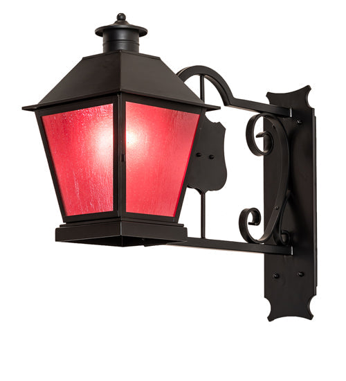 Meyda Lighting Stafford 11" Blackwash Lantern Wall Sconce With Frosted Seeded Amethyst Idalight Shade